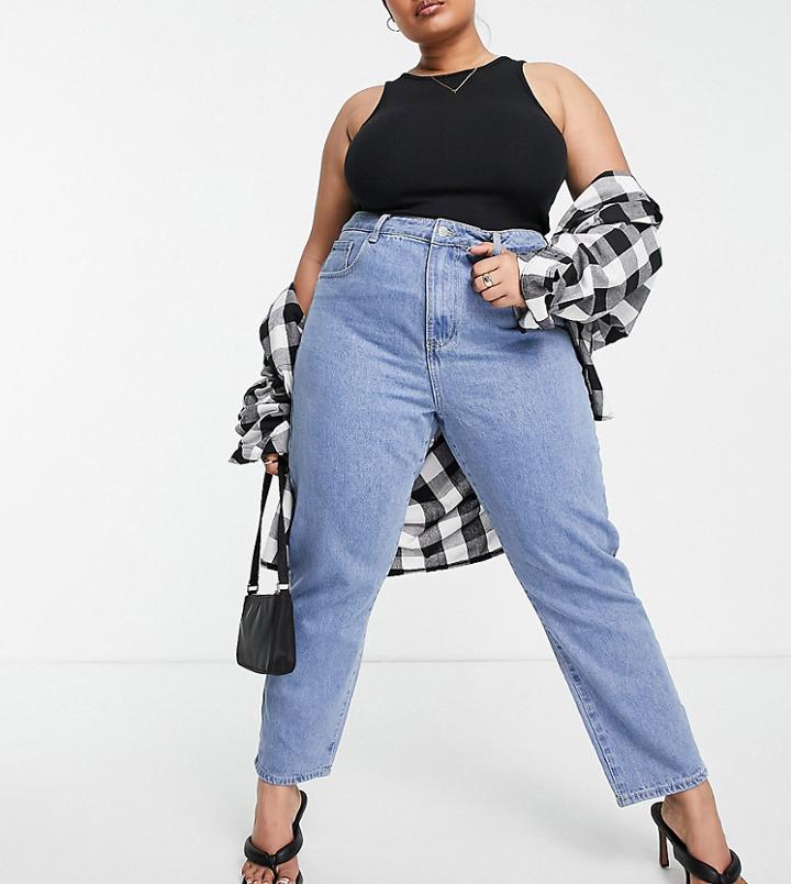 In The Style Plus X Dani Dyer Mom Jean In Washed Blue