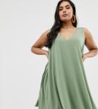 Asos Design Curve Exclusive Ultimate Swing Dress With Concealed Pockets-green