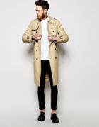 Asos Shower Resistant Longline Trench Coat With Belt In Stone - Stone