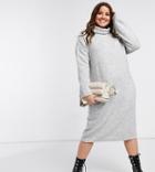Vero Moda Curve Sweater Dress With Roll Neck In Light Gray Marl-grey