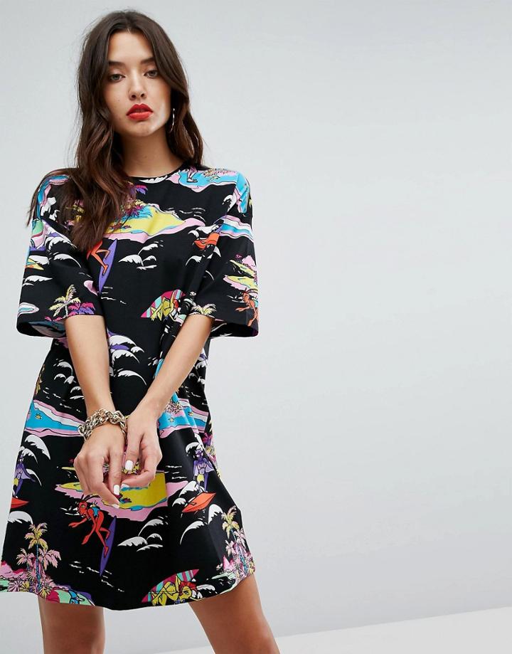 Love Moschino Abstract Surfing Printed T-shirt Dress - Black