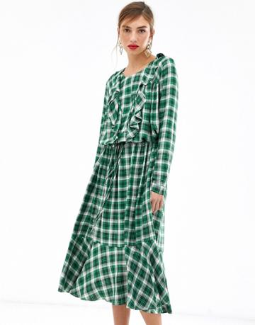 Custommade Malin Dress In Checked Print - Green