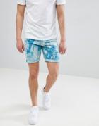 Asos Design Denim Shorts In Slim Teal Tie-dye - Green