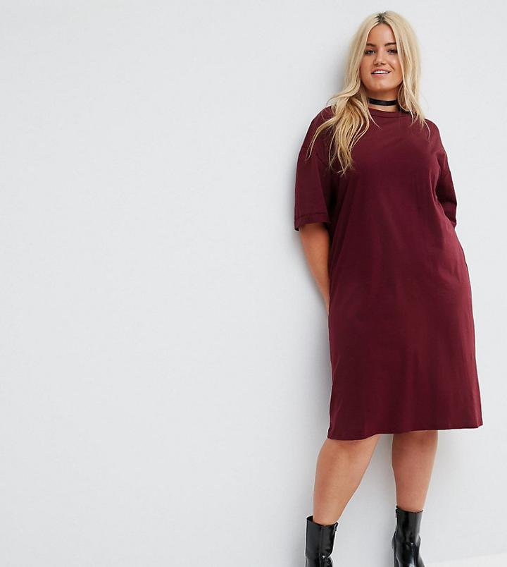 Asos Curve Ultimate Midi T-shirt Dress With Rolled Sleeves - Red