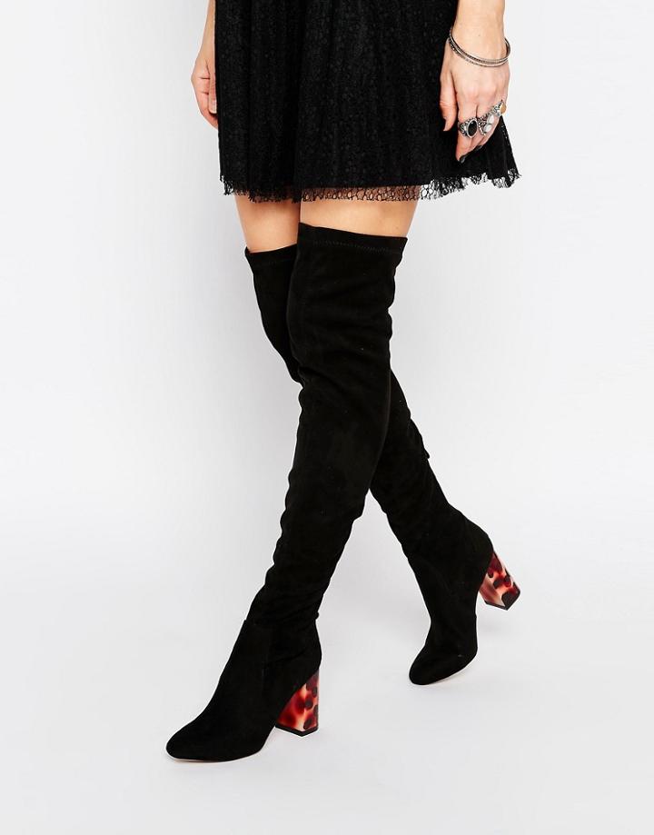 Public Desire Alara Black Tortoise Heel Over The Knee Boot - Black Mf