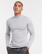Asos Design Muscle Fit Turtleneck Sweater In Light Gray-grey