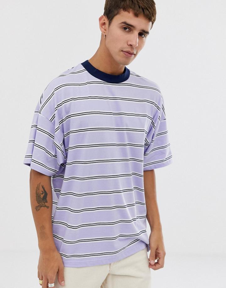 Asos Design Organic Cotton Oversized Stripe T-shirt In Lilac-purple