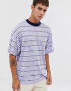 Asos Design Organic Cotton Oversized Stripe T-shirt In Lilac-purple
