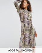 Asos Tall Snakeskin Print Wrap Detail Shift Dress - Multi