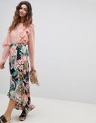 Asos Maxi Skirt With High Low Hem In Postcard Print-multi