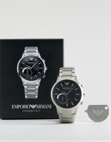 Emporio Armani Connected Stainless Steel Bracelet Smart Watch In Silve