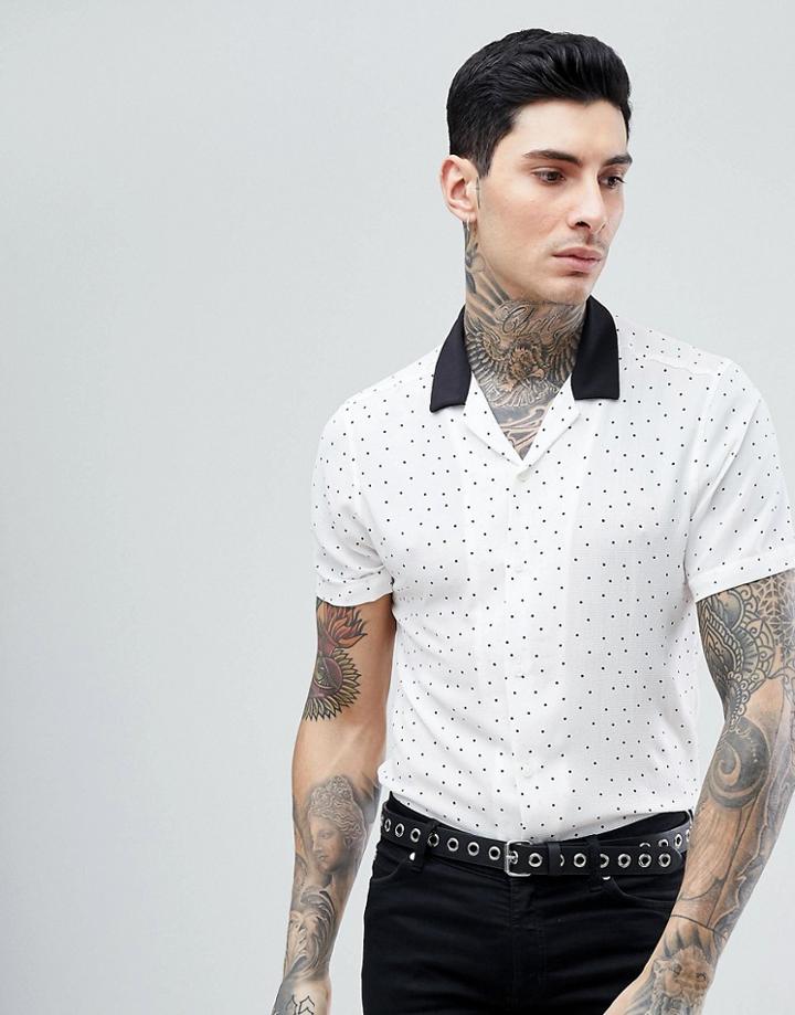 Asos Design Oversized Polka Dot Shirt With Contrast Revere Collar - White