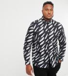 Twisted Tailor Plus Skinny Fit Shirt In Black With Feather Print - Black