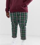 Asos Design Plus Cigarette Pants With Pleats In Green Plaid - Green