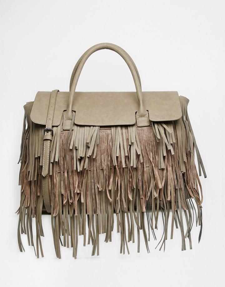 Pieces Fringed Tote Bag With Fold Over Section - 1707152 Elephant