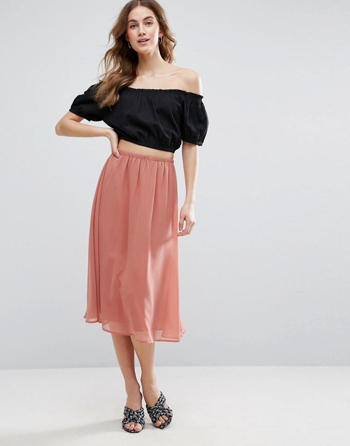 Vila Chiffon Midi Skirt - Pink