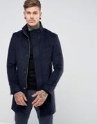 Harry Brown Wool Blend Navy Funnel Neck Overcoat - Navy