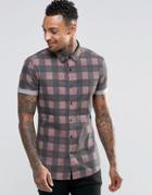 Asos Skinny Denim Shirt With Buffalo Plaid In Pink - Pink