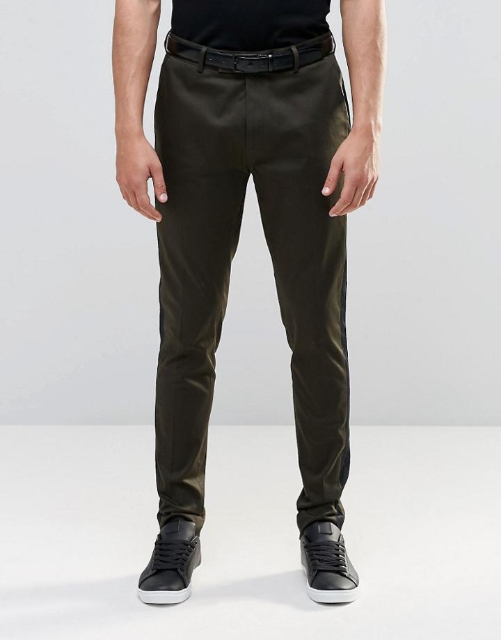 Asos Super Skinny Smart Pants With Side Panel - Green