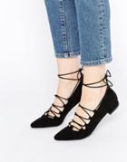 Pieces Kolleen Point Lace Wrap Flat Shoes - Black