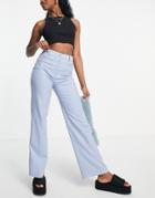 Monki Polyester Tailored Pants In Blue Pinstripe - Part Of A Set - Lblue