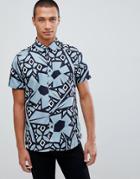 Ted Baker Short Sleeve Shirt In Blue With Abstract Print - Blue