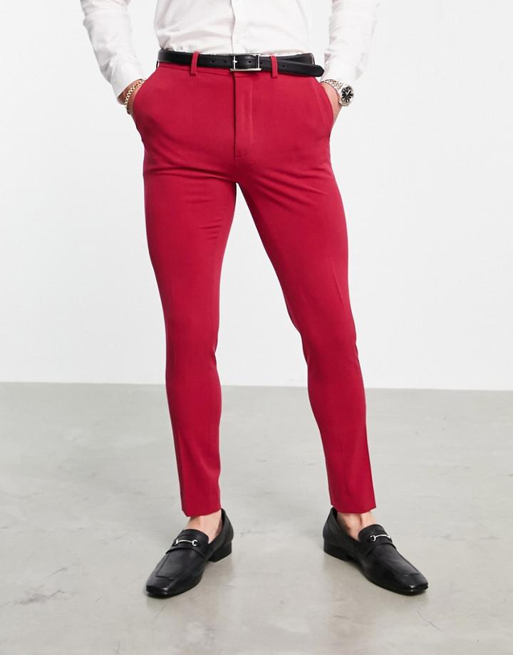 Asos Design Wedding Super Skinny Suit Pants In Red