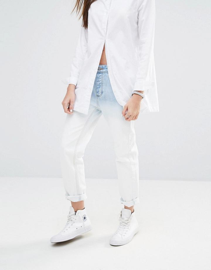 Pull & Bear Mom Jean With Bleach Fade - Blue