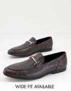 Asos Design Loafers In Brown Faux Leather With Snake Effect And Snaffle Detail