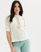 River Island Blouse With Peplum Hem In Cream Lace