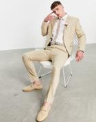 Asos Design Wedding Skinny Suit Pants In Wool Look In Camel-neutral