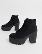 Asos Design Everest Chunky Canvas Lace Up Boots In Black - Black