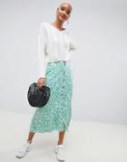 Asos Design Midi Skirt With Button Front In Green Leopard Print Two-piece - Multi