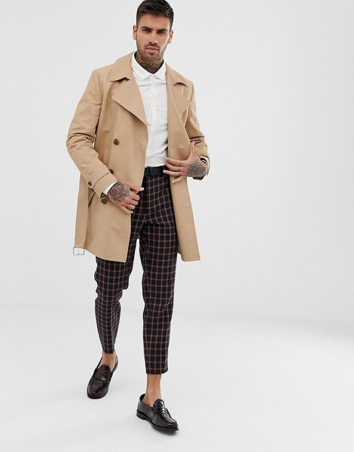 Asos Design Shower Resistant Double Breasted Trench Coat In Stone-neutral