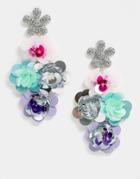Asos Design Earrings With Crystal Floral Stud And Sequin Floral Drops