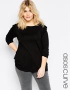 Asos Curve Ruffle Shoulder Swing Top With Long Sleeve - Black