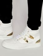 Asos Mid Top Sneakers In White With Gold Clasps - White