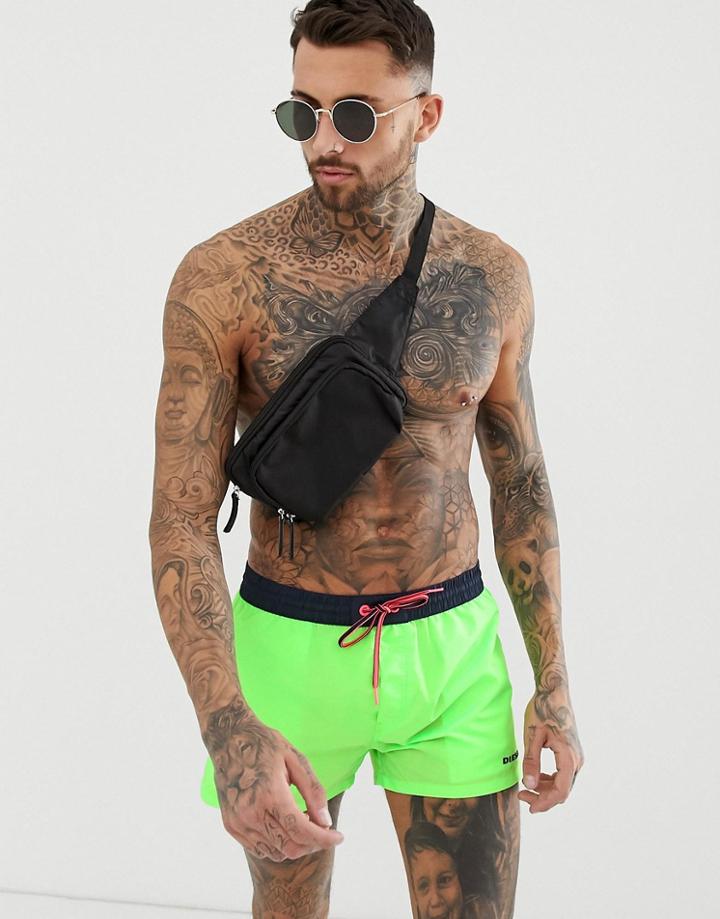 Diesel Logo Swim Shorts With Contrast Waistband In Neon Green - Green