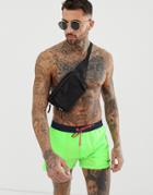 Diesel Logo Swim Shorts With Contrast Waistband In Neon Green - Green