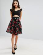 New Look Rose Print Skirt - Black