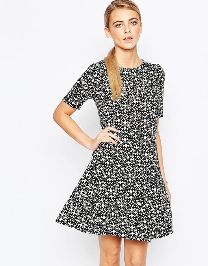 Fashion Union Flippy Dress In Mono Print - Mono