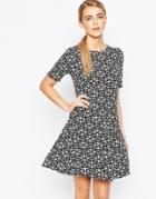 Fashion Union Flippy Dress In Mono Print - Mono