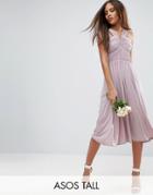 Asos Tall Wedding V Front Ruched Midi Dress - Purple