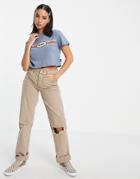 Kickers Crop T-shirt With Retro Stripe Front Logo-blues