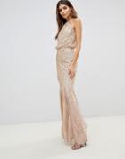 Lipsy Twist Neck Sequin Maxi Dress In Gold
