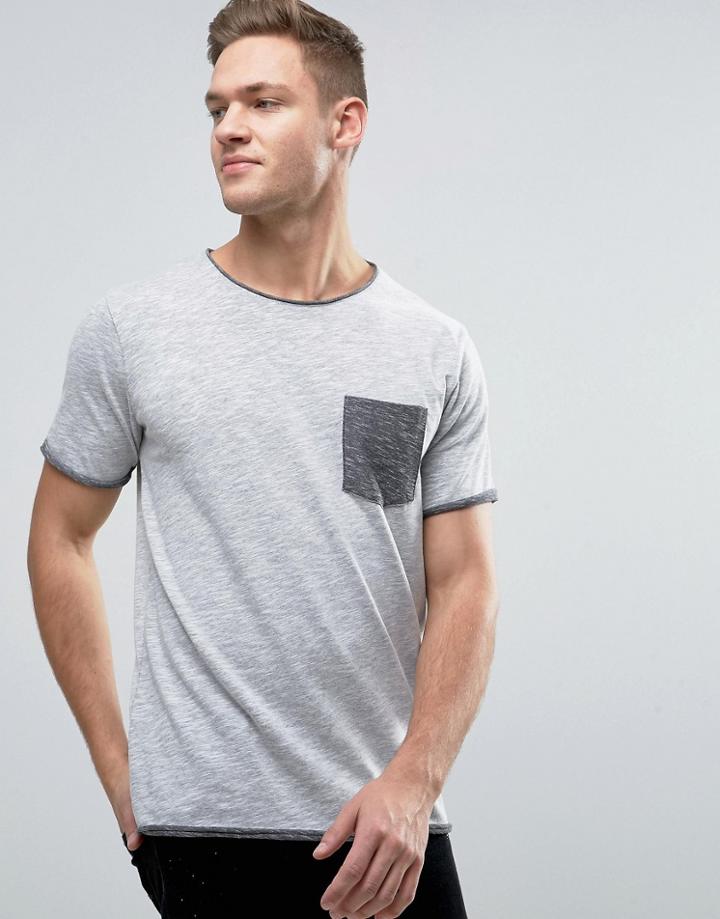 Jack & Jones Originals Marl T-shirt With Contrast Pocket And Raw Edges