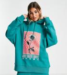 Collusion Oversized Rose Graphic Hoodie In Forest-green