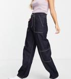People Tree Cotton Cargo Jeans With Pink Contrast Stitch - Navy