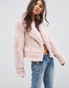 Prettylittlething Faux Suede Avaitor Jacket - Pink