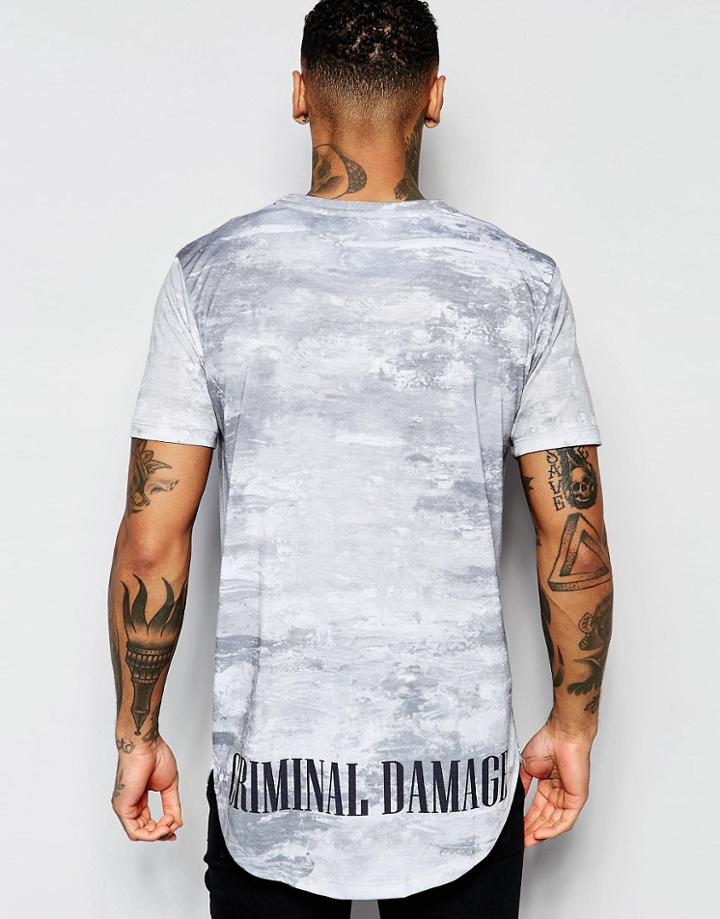 Criminal Damage Painted T-shirt - Gray